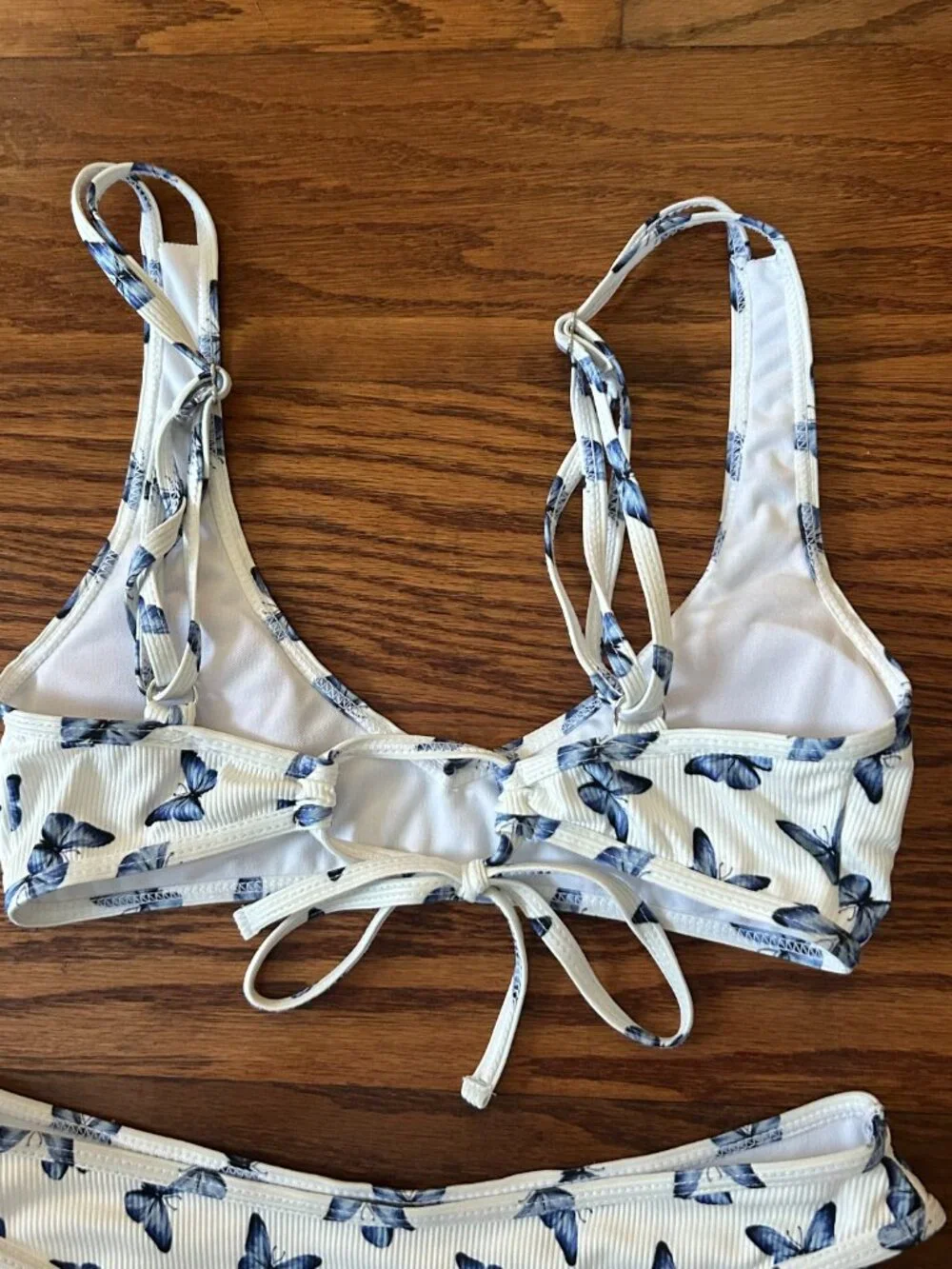 Blue Butterfly Print Matching Bikini Set Size Small Ribbed High-cut Bottoms